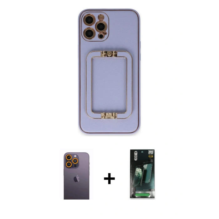 MARSİLYAN™- iPhone 12 Pro Kılıf Kozmos Minimal Prime - Şeffaf 360 Full Body Arka Koruyucu + Neon Fosforlu Kamera Lens - SI