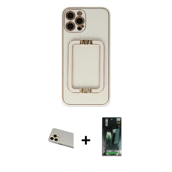 MARSİLYAN™- iPhone 12 Pro Kılıf Kozmos Minimal Prime - Şeffaf 360 Full Body Arka Koruyucu + Rainbow Kamera Lens Koruma Cam - GD