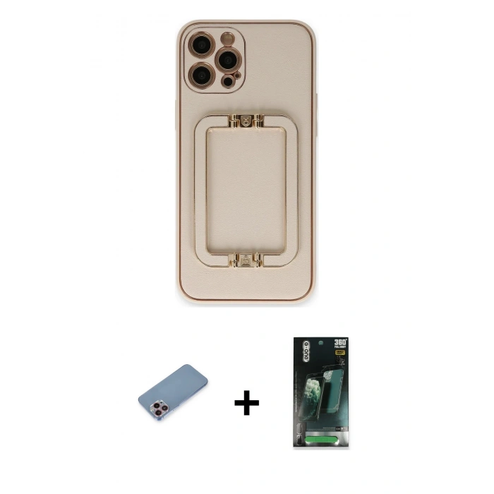 MARSİLYAN™- iPhone 12 Pro Kılıf Kozmos Minimal Prime - Şeffaf 360 Full Body Arka Koruyucu + Shine Kamera Lens Koruma Cam - PE