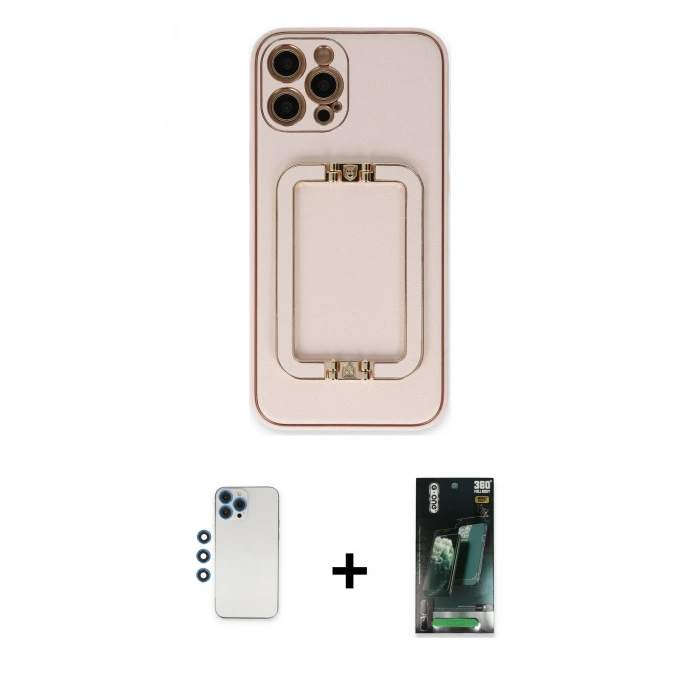 MARSİLYAN™- iPhone 12 Pro Kılıf Kozmos Minimal Prime - Şeffaf 360 Full Body Arka Koruyucu + Shine Kamera Lens - MI