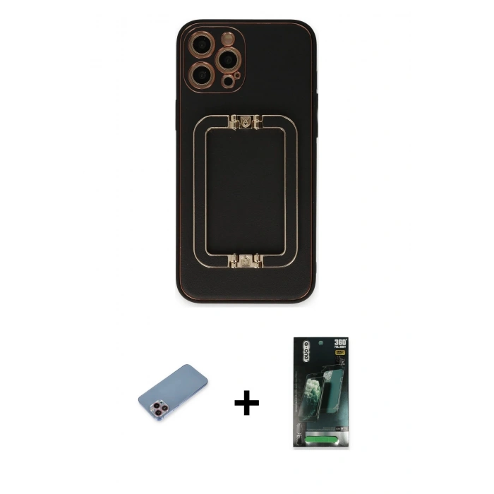 MARSİLYAN™- iPhone 12 Pro Kılıf Kozmos Minimal Prime - Şeffaf 360 Full Body Arka Koruyucu + Shine Kamera Lens Koruma Cam - PE