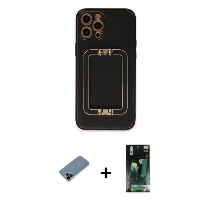 MARSİLYAN™- iPhone 12 Pro Kılıf Kozmos Minimal Prime - Şeffaf 360 Full Body Arka Koruyucu + Shine Kamera Lens Koruma Cam - SH