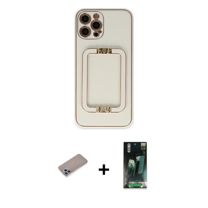 MARSİLYAN™- iPhone 12 Pro Kılıf Kozmos Minimal Prime - Şeffaf 360 Full Body Arka Koruyucu + Shine Kamera Lens Koruma Cam - SABE