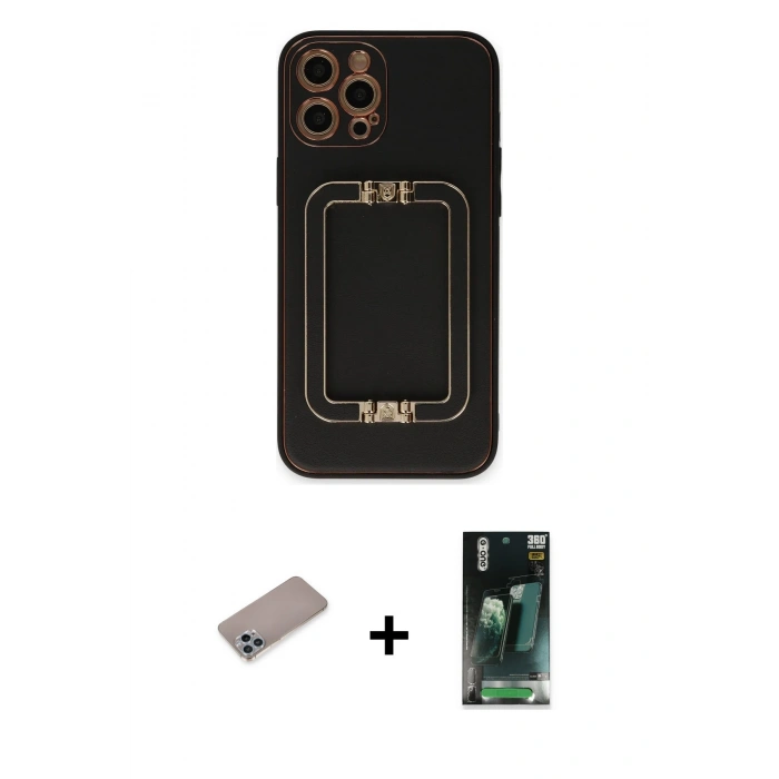 MARSİLYAN™- iPhone 12 Pro Kılıf Kozmos Minimal Prime - Şeffaf 360 Full Body Arka Koruyucu + Shine Kamera Lens Koruma Cam - SABE