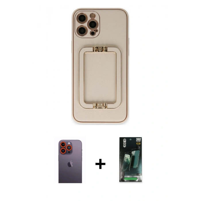 MARSİLYAN™- iPhone 12 Pro Kılıf Kozmos Minimal Prime - Şeffaf 360 Full Body Arka Koruyucu + Neon Fosforlu Kamera Lens - TU