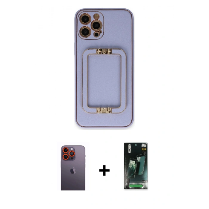 MARSİLYAN™- iPhone 12 Pro Kılıf Kozmos Minimal Prime - Şeffaf 360 Full Body Arka Koruyucu + Neon Fosforlu Kamera Lens - TU