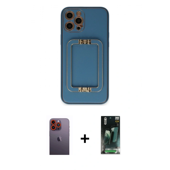 MARSİLYAN™- iPhone 12 Pro Kılıf Kozmos Minimal Prime - Şeffaf 360 Full Body Arka Koruyucu + Neon Fosforlu Kamera Lens - TU