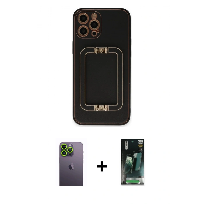MARSİLYAN™- iPhone 12 Pro Kılıf Kozmos Minimal Prime - Şeffaf 360 Full Body Arka Koruyucu + Neon Fosforlu Kamera Lens - YL