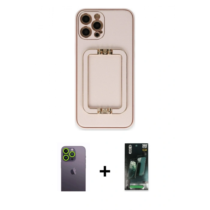 MARSİLYAN™- iPhone 12 Pro Kılıf Kozmos Minimal Prime - Şeffaf 360 Full Body Arka Koruyucu + Neon Fosforlu Kamera Lens - YL