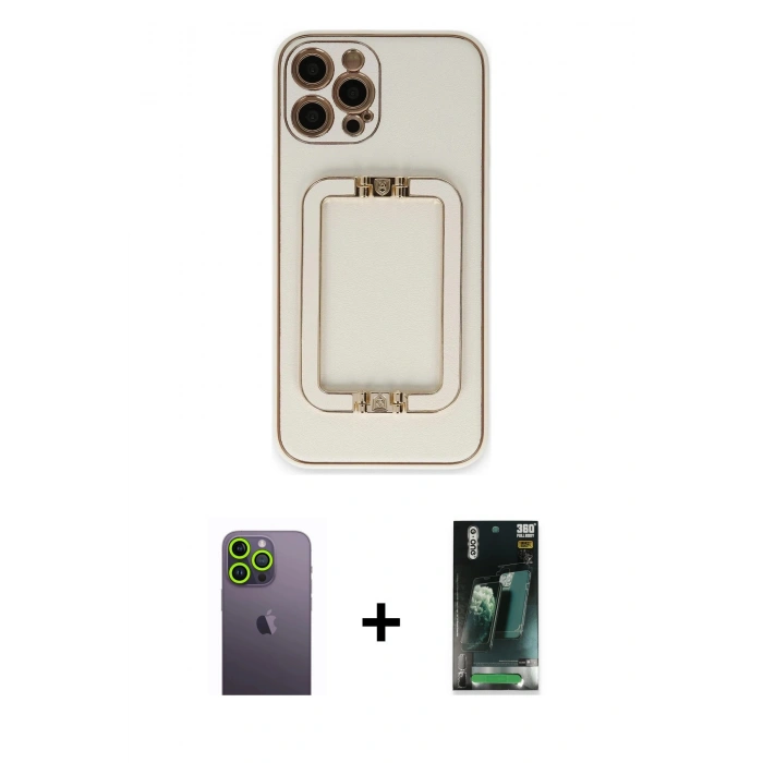 MARSİLYAN™- iPhone 12 Pro Kılıf Kozmos Minimal Prime - Şeffaf 360 Full Body Arka Koruyucu + Neon Fosforlu Kamera Lens - YL