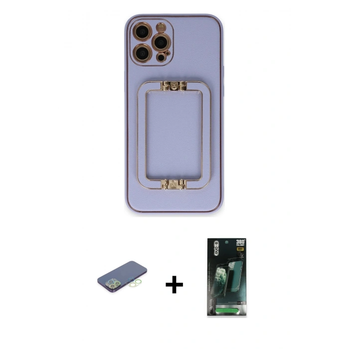 MARSİLYAN™- iPhone 12 Pro Kılıf Kozmos Minimal Prime - Şeffaf 360 Full Body Arka Koruyucu + Renkli Kamera Lens Koruma Cam - YL