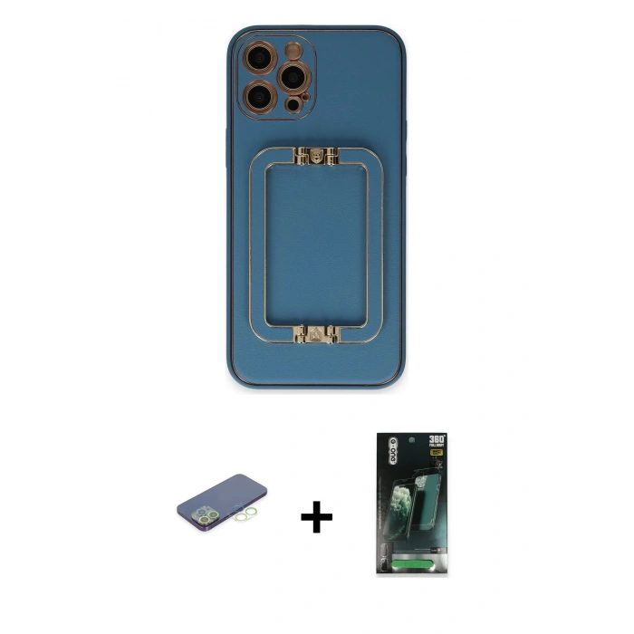 MARSİLYAN™- iPhone 12 Pro Kılıf Kozmos Minimal Prime - Şeffaf 360 Full Body Arka Koruyucu + Renkli Kamera Lens Koruma Cam - YL