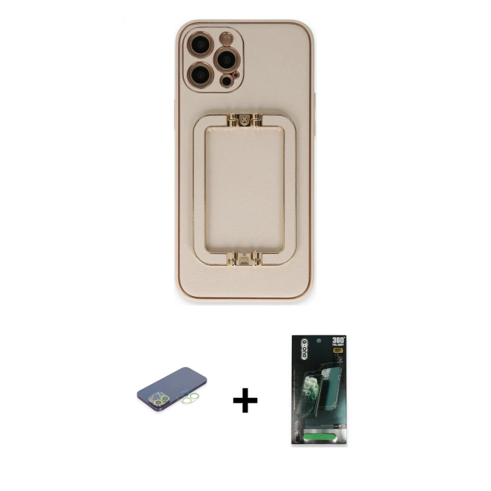 MARSİLYAN™- iPhone 12 Pro Kılıf Kozmos Minimal Prime - Şeffaf 360 Full Body Arka Koruyucu + Renkli Kamera Lens Koruma Cam - YL