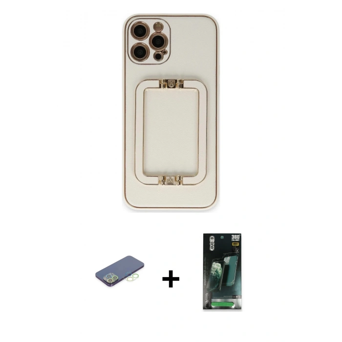 MARSİLYAN™- iPhone 12 Pro Kılıf Kozmos Minimal Prime - Şeffaf 360 Full Body Arka Koruyucu + Renkli Kamera Lens Koruma Cam - YL