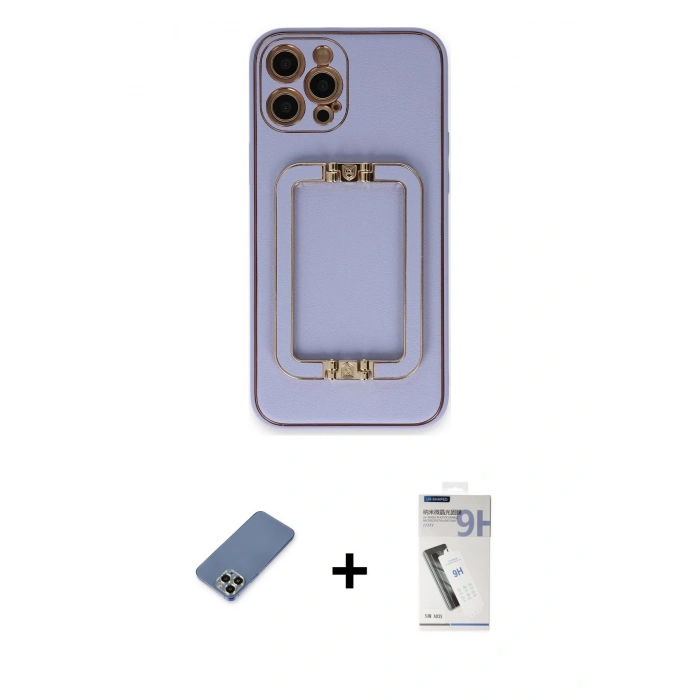 MARSİLYAN™- iPhone 12 Pro Kılıf Kozmos Minimal Prime - Şeffaf Uv Polymer Nano Ekran Koruyucu + Metal Kamera Lens Koruma Cam - AKYL