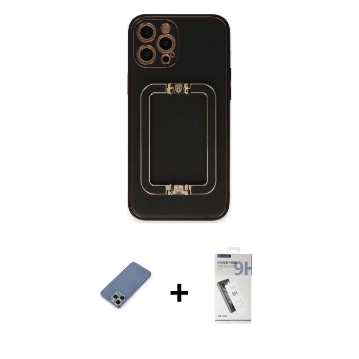 MARSİLYAN™- iPhone 12 Pro Kılıf Kozmos Minimal Prime - Şeffaf Uv Polymer Nano Ekran Koruyucu + Metal Kamera Lens Koruma Cam - AKYL