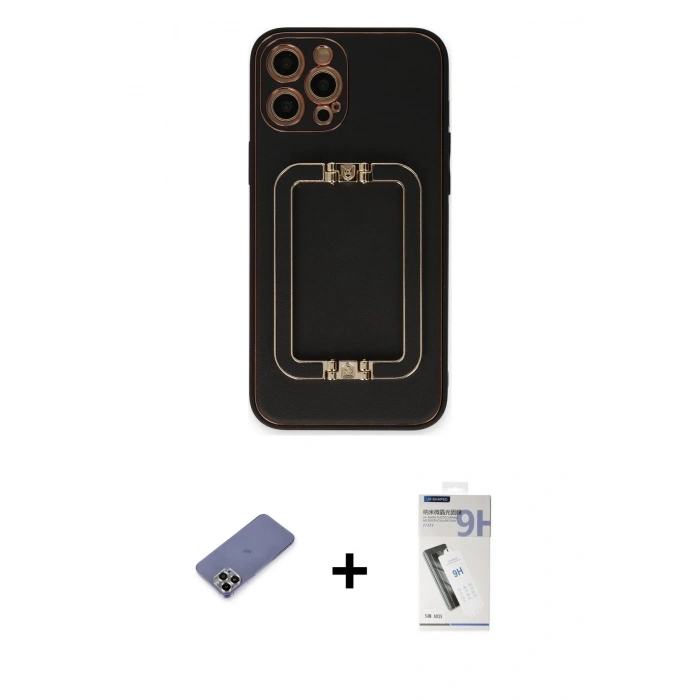 MARSİLYAN™- iPhone 12 Pro Kılıf Kozmos Minimal Prime - Şeffaf Uv Polymer Nano Ekran Koruyucu + Metal Kamera Lens Koruma Cam - GD