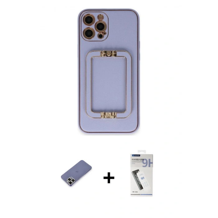 MARSİLYAN™- iPhone 12 Pro Kılıf Kozmos Minimal Prime - Şeffaf Uv Polymer Nano Ekran Koruyucu + Metal Kamera Lens Koruma Cam - GD