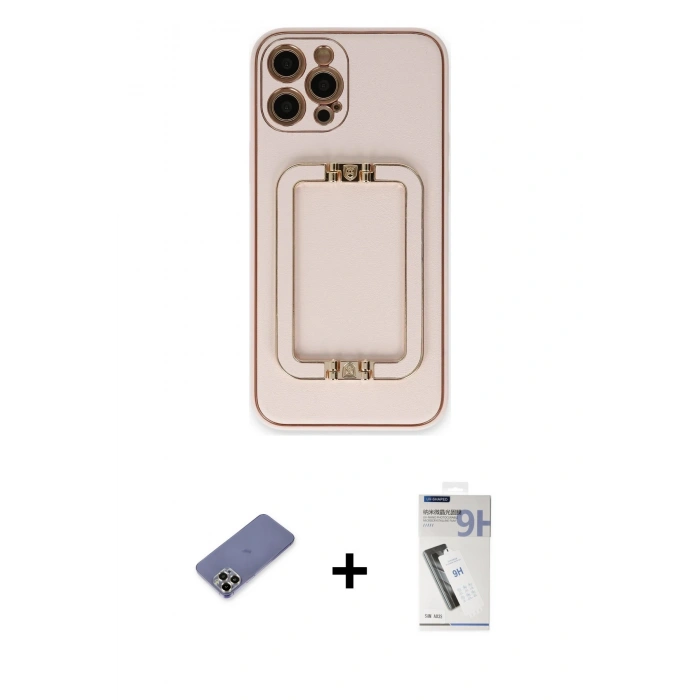MARSİLYAN™- iPhone 12 Pro Kılıf Kozmos Minimal Prime - Şeffaf Uv Polymer Nano Ekran Koruyucu + Metal Kamera Lens Koruma Cam - GD
