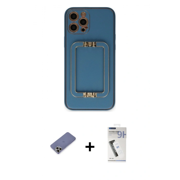 MARSİLYAN™- iPhone 12 Pro Kılıf Kozmos Minimal Prime - Şeffaf Uv Polymer Nano Ekran Koruyucu + Metal Kamera Lens Koruma Cam - GD