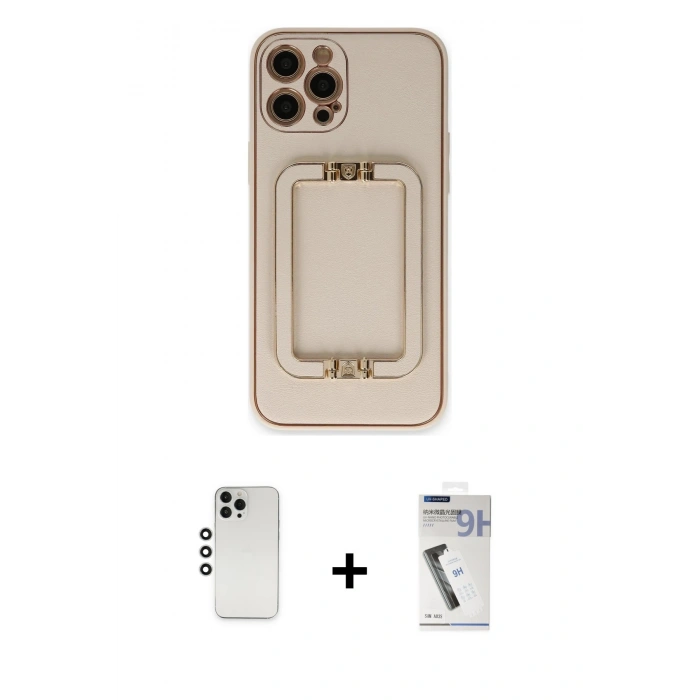 MARSİLYAN™- iPhone 12 Pro Kılıf Kozmos Minimal Prime - Şeffaf Uv Polymer Nano Ekran Koruyucu + Shine Kamera Lens - GS