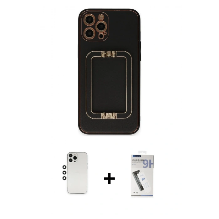 MARSİLYAN™- iPhone 12 Pro Kılıf Kozmos Minimal Prime - Şeffaf Uv Polymer Nano Ekran Koruyucu + Shine Kamera Lens - GS