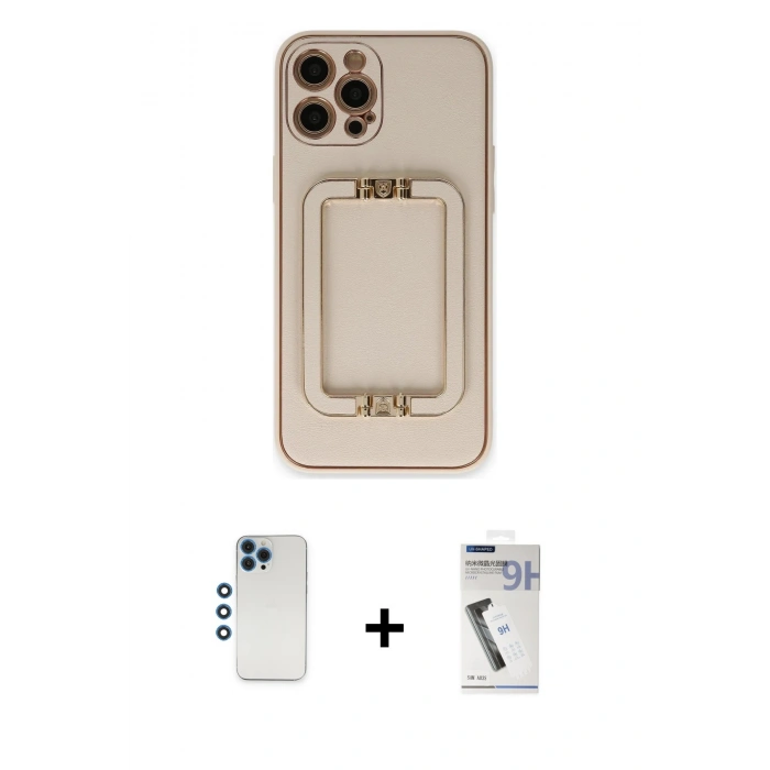 MARSİLYAN™- iPhone 12 Pro Kılıf Kozmos Minimal Prime - Şeffaf Uv Polymer Nano Ekran Koruyucu + Mavi Shine Kamera Lens