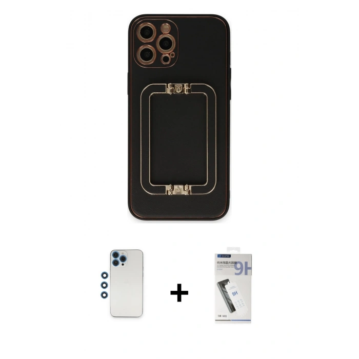 MARSİLYAN™- iPhone 12 Pro Kılıf Kozmos Minimal Prime - Şeffaf Uv Polymer Nano Ekran Koruyucu + Mavi Shine Kamera Lens