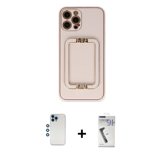 MARSİLYAN™- iPhone 12 Pro Kılıf Kozmos Minimal Prime - Şeffaf Uv Polymer Nano Ekran Koruyucu + Mavi Shine Kamera Lens