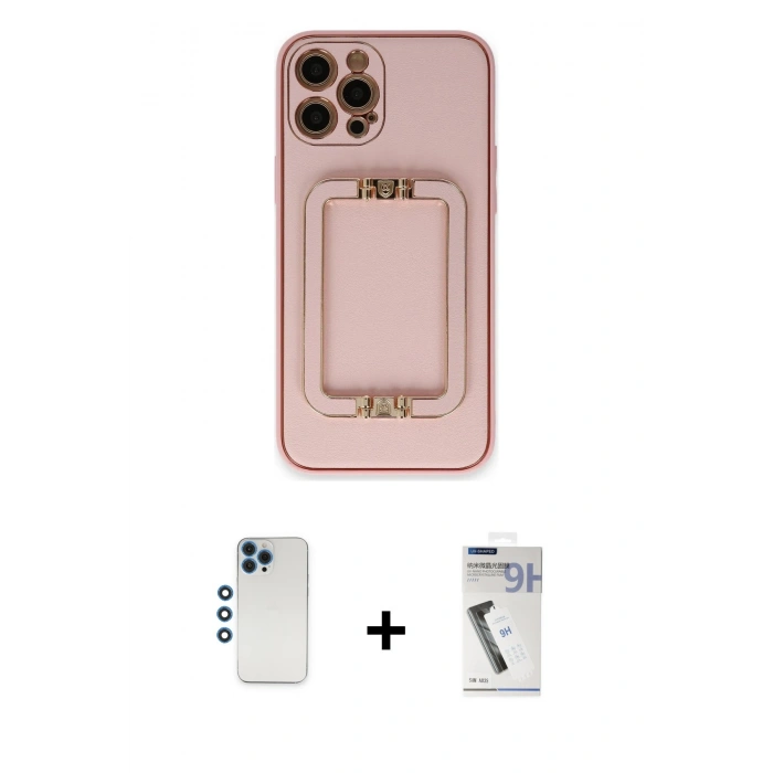 MARSİLYAN™- iPhone 12 Pro Kılıf Kozmos Minimal Prime - Şeffaf Uv Polymer Nano Ekran Koruyucu + Mavi Shine Kamera Lens