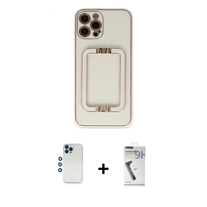 MARSİLYAN™- iPhone 12 Pro Kılıf Kozmos Minimal Prime - Şeffaf Uv Polymer Nano Ekran Koruyucu + Mavi Shine Kamera Lens