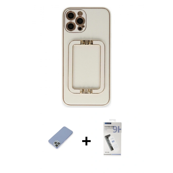 MARSİLYAN™- iPhone 12 Pro Kılıf Kozmos Minimal Prime - Şeffaf Uv Polymer Nano Ekran Koruyucu + Metal Kamera Lens Koruma Cam - KUYL