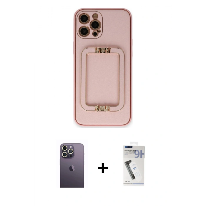 MARSİLYAN™- iPhone 12 Pro Kılıf Kozmos Minimal Prime - Şeffaf Uv Polymer Nano Ekran Koruyucu + Neon Fosforlu Kamera Lens - BZ