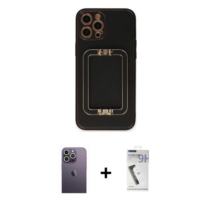 MARSİLYAN™- iPhone 12 Pro Kılıf Kozmos Minimal Prime - Şeffaf Uv Polymer Nano Ekran Koruyucu + Neon Fosforlu Kamera Lens - BZ