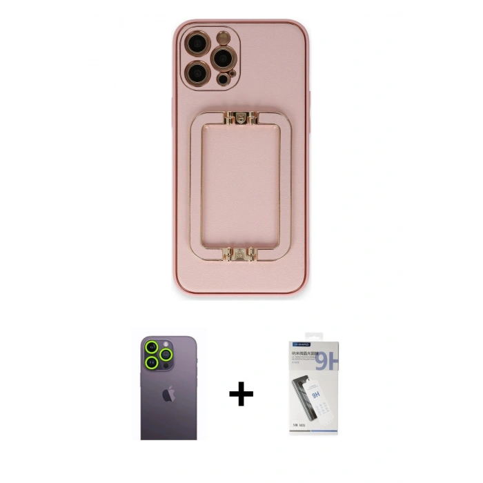 MARSİLYAN™- iPhone 12 Pro Kılıf Kozmos Minimal Prime - Şeffaf Uv Polymer Nano Ekran Koruyucu + Neon Fosforlu Kamera Lens - YL