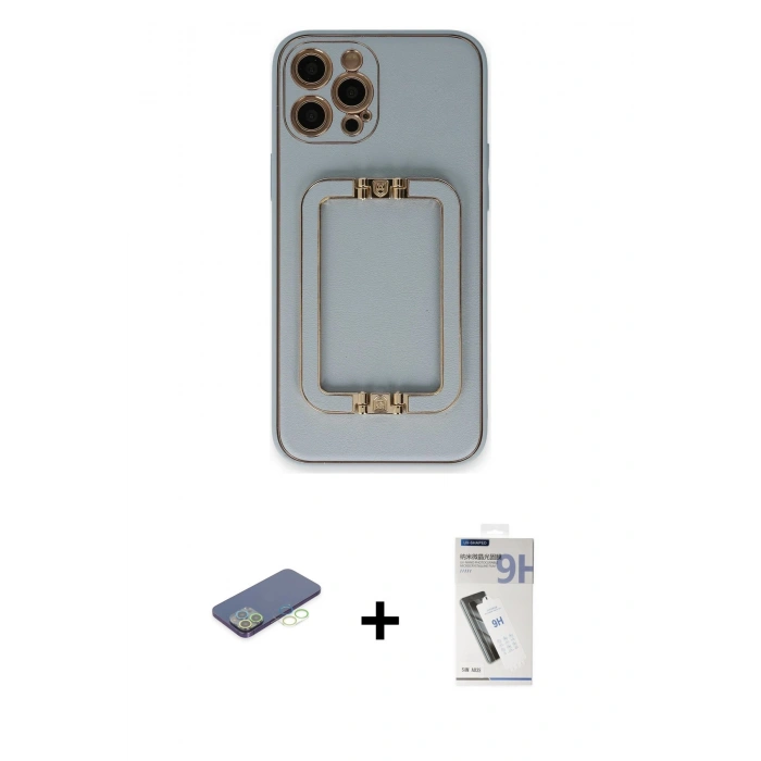 MARSİLYAN™- iPhone 12 Pro Kılıf Kozmos Minimal Prime - Şeffaf Uv Polymer Nano Ekran Koruyucu + Renkli Kamera Lens Koruma Cam - YL