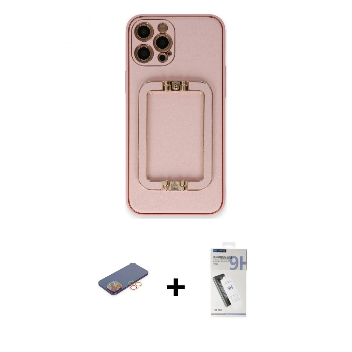 MARSİLYAN™- iPhone 12 Pro Kılıf Kozmos Minimal Prime - Şeffaf Uv Polymer Nano Ekran Koruyucu + Renkli Kamera Lens Koruma Cam - TU