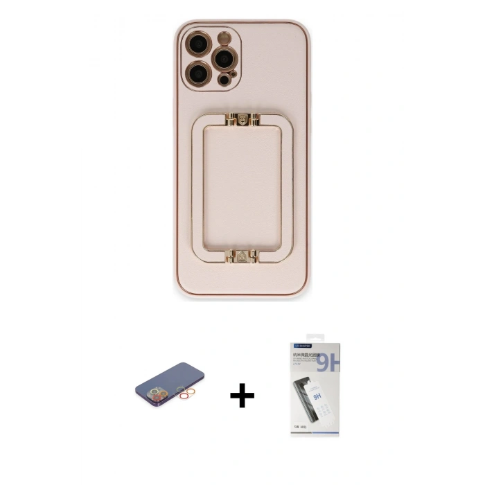 MARSİLYAN™- iPhone 12 Pro Kılıf Kozmos Minimal Prime - Şeffaf Uv Polymer Nano Ekran Koruyucu + Renkli Kamera Lens Koruma Cam - TU