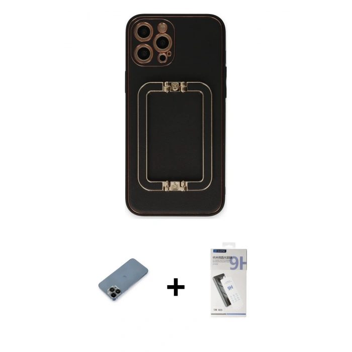 MARSİLYAN™- iPhone 12 Pro Kılıf Kozmos Minimal Prime - Şeffaf Uv Polymer Nano Ekran Koruyucu + Shine Kamera Lens Koruma Cam - SH