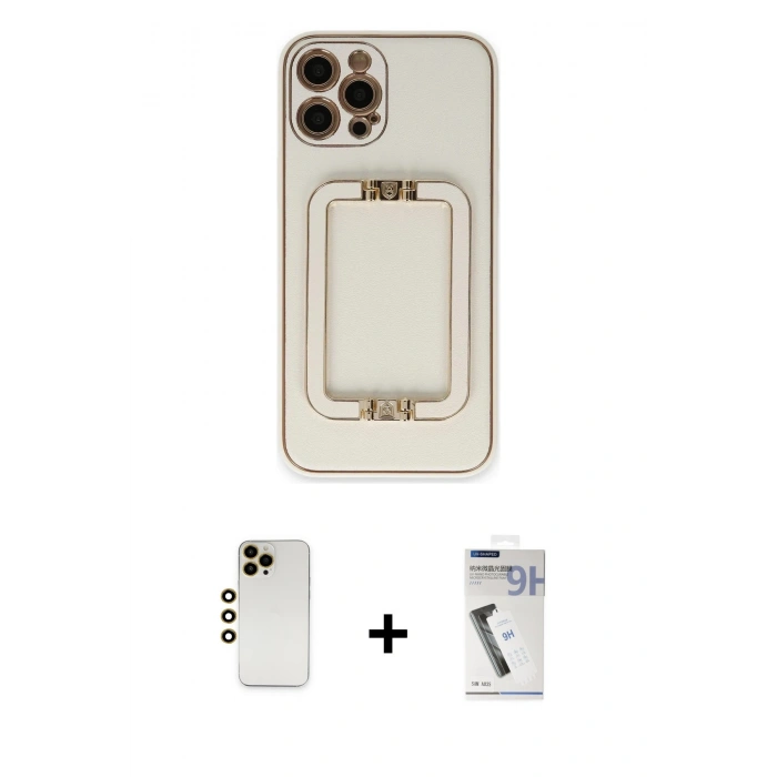 MARSİLYAN™- iPhone 12 Pro Kılıf Kozmos Minimal Prime - Şeffaf Uv Polymer Nano Ekran Koruyucu + Shine Kamera Lens - GD