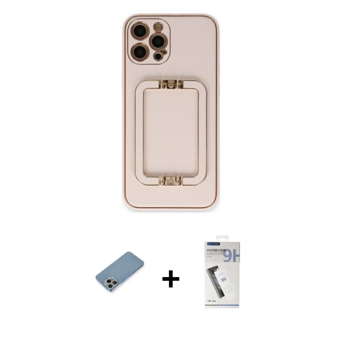 MARSİLYAN™- iPhone 12 Pro Kılıf Kozmos Minimal Prime - Şeffaf Uv Polymer Nano Ekran Koruyucu + Shine Kamera Lens Koruma Cam - GI