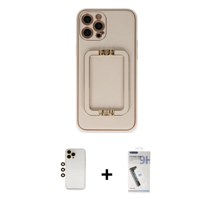 MARSİLYAN™- iPhone 12 Pro Kılıf Kozmos Minimal Prime - Şeffaf Uv Polymer Nano Ekran Koruyucu + Shine Kamera Lens - GD