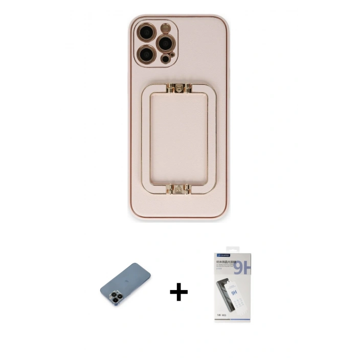 MARSİLYAN™- iPhone 12 Pro Kılıf Kozmos Minimal Prime - Şeffaf Uv Polymer Nano Ekran Koruyucu + Shine Kamera Lens Koruma Cam - SH