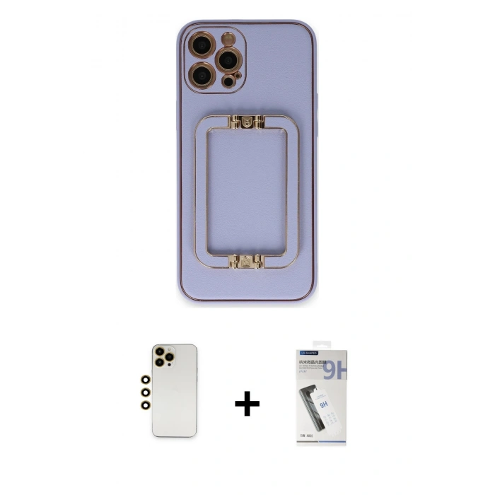 MARSİLYAN™- iPhone 12 Pro Kılıf Kozmos Minimal Prime - Şeffaf Uv Polymer Nano Ekran Koruyucu + Shine Kamera Lens - GD