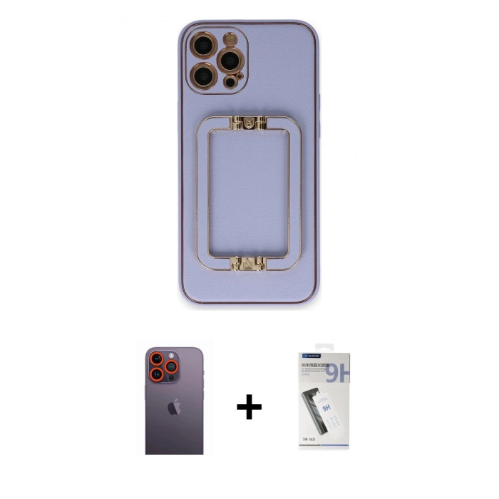 MARSİLYAN™- iPhone 12 Pro Kılıf Kozmos Minimal Prime - Şeffaf Uv Polymer Nano Ekran Koruyucu + Turuncu Neon Fosforlu Kamera Lens