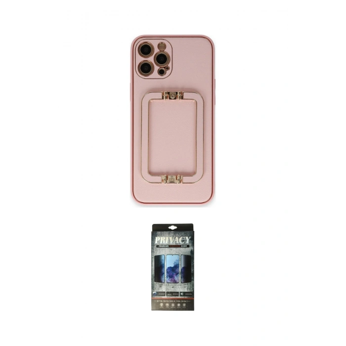 MARSİLYAN™- iPhone 12 Pro Kılıf Kozmos Minimal Prime - Siyah 34D Hayalet Izgaralı Cam