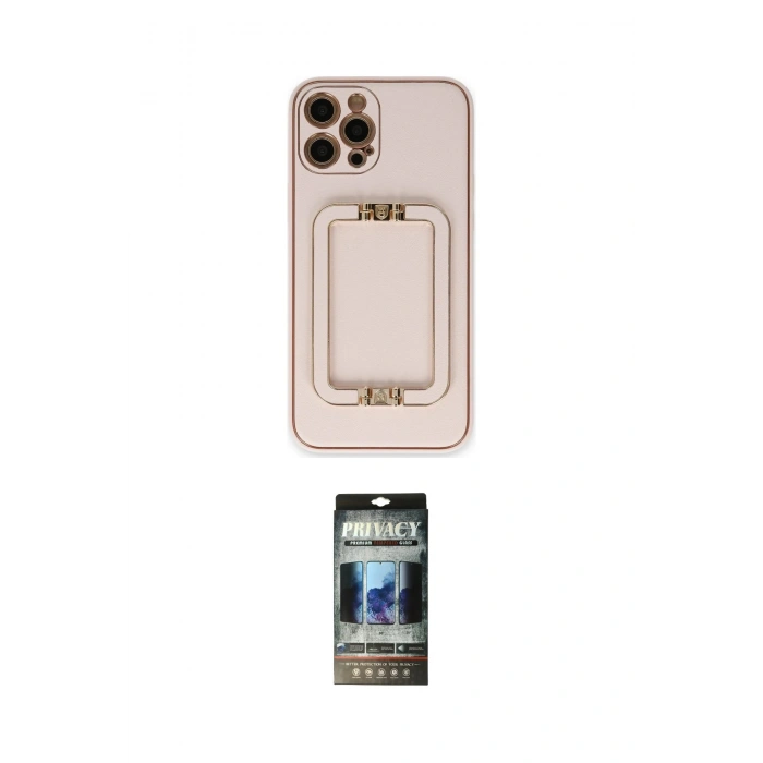 MARSİLYAN™- iPhone 12 Pro Kılıf Kozmos Minimal Prime - Siyah 34D Hayalet Izgaralı Cam