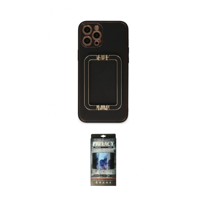 MARSİLYAN™- iPhone 12 Pro Kılıf Kozmos Minimal Prime - Siyah 34D Hayalet Izgaralı Cam