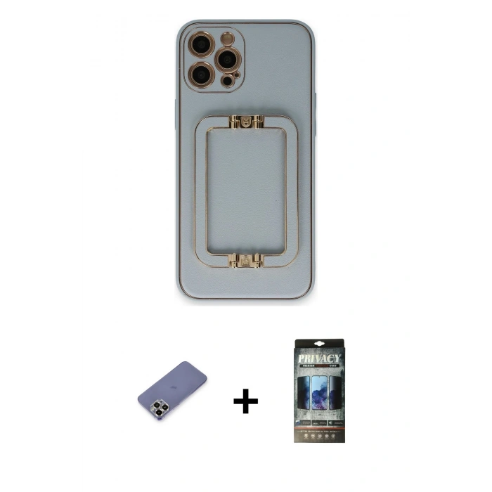 MARSİLYAN™- iPhone 12 Pro Kılıf Kozmos Minimal Prime - Siyah 34D Hayalet Izgaralı Cam + Metal Kamera Lens Koruma Cam - GD