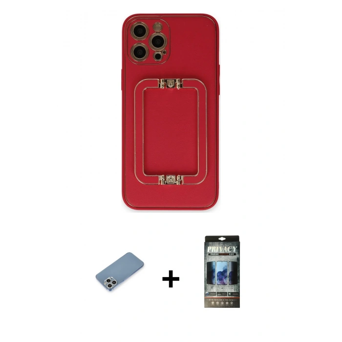 MARSİLYAN™- iPhone 12 Pro Kılıf Kozmos Minimal Prime - Siyah 34D Hayalet Izgaralı Cam + Shine Kamera Lens Koruma Cam - GS